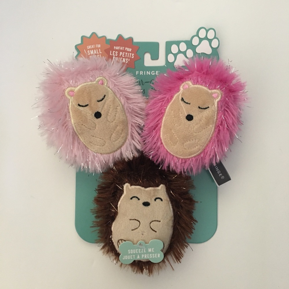 Dog Toys 3 Plush Hedgehogs with Squeakers “Un-fur-gettable” NEW | Fringe